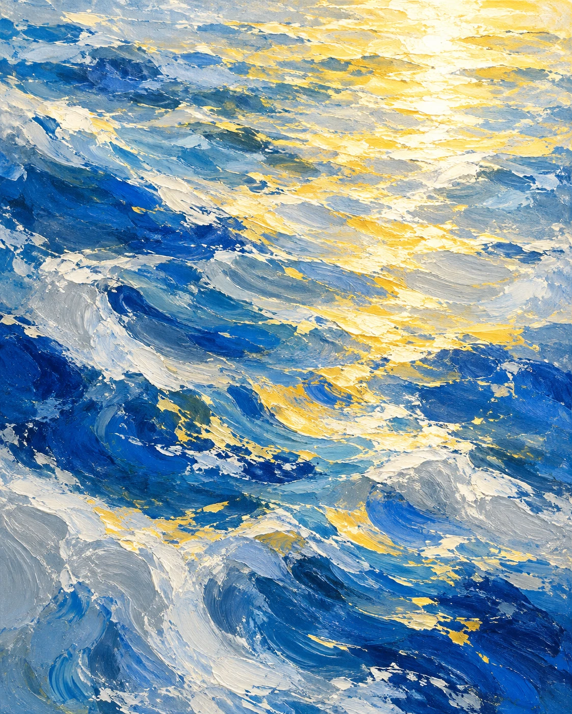 Blauw dat blijft bewegen en licht dat zijn weg vindt. Een abstracte richting voor een werk met ruimte voor je eigen betekenis.